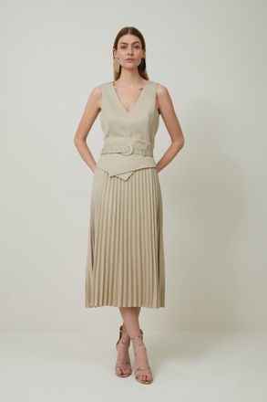 Karen Millen Tailored Wool Blend Belted Pleat Detail Midi Dress