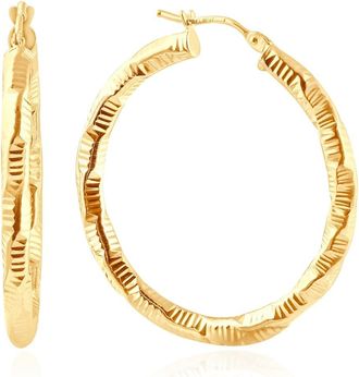 Pompeii3 14k Yellow Gold 3mm Designer Hoops Womens Earrings 1 1/2 Tall 1.5grams