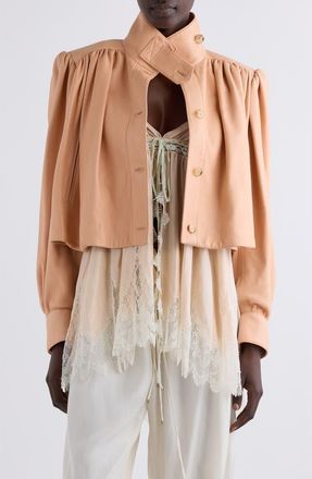 Chloé Puff Shoulder Leather Crop Jacket in Dusty Coral at Nordstrom, Size 10 Us