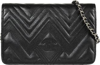 Chanel Black Leather Chain/Shoulder Wallet (Pre-Owned)