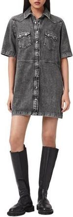 AllSaints Rock Short Sleeve Denim Shirtdress in Washed Grey at Nordstrom Rack, Size 10 Us / 14 Uk
