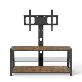 STILVORA Mueble Tv Con Soporte De Tv Ajustable Y Giratorio, 3 Nichos, Gesti&oacute;n De Cables, En Mdf Y Metal, Marr&oacute;n