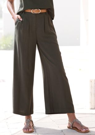 Lascana Bundfaltenhose LASCANA, Damen, Gr. 34, N-Gr, gr&uuml;n (khaki), Web, Obermaterial: 85% Viskose, 15% Leinen, unifarben, figurumspielend lang, Hosen Bundfalt