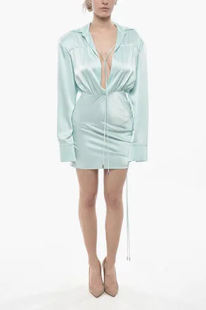 DAVID KOMA Satin Shirt Dress With Draping David Koma