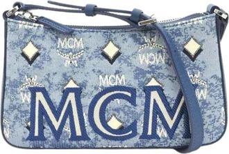 MCM Pre-owned Canvas Shoulder Bag - Dames - Vintage Mini Tas - Blauw - ONE Size - Leer - Vintage
