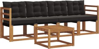 vidaXL Conjunto De Sof&aacute;s De Exterior 5 Uds. Natural Y Negro Vidaxl