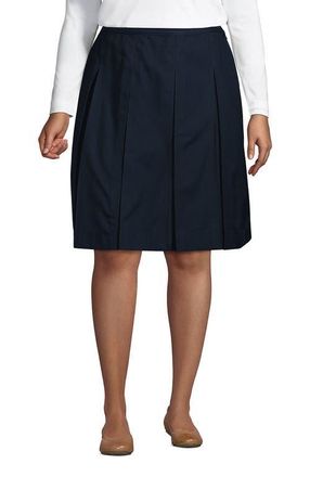 Lands End School Uniform Solid Box Pleat Skirt Top of Knee in Classic Navy at Nordstrom, Size 24W
