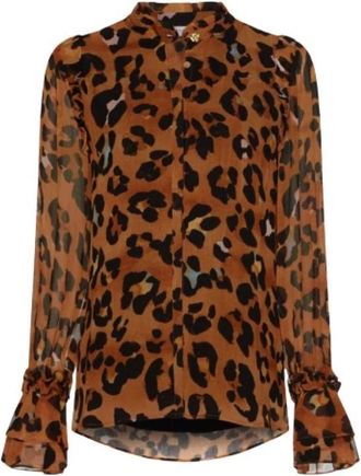 Fab By Fabienne Chapot Carmen Blouse met Luipaardprint - Dames - Overhemden - Bruin - S - Overhemden