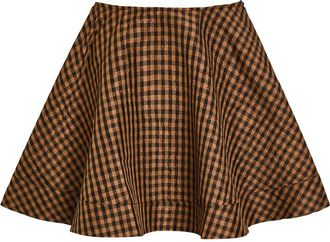 Ganni Gingham Crinkled Taffeta Mini Skirt - Dark Brown - 34 (UK6 / XS)