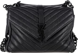 Saint Laurent Pre-owned Womens Chevron Quilted Medium College Top Handle Bag in Black Leather - One Size