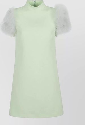 Valentino wool silk dress high neck faux fur