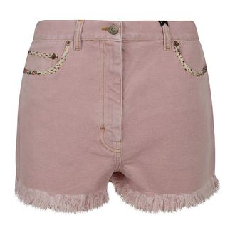 Valentino Garavani Denim Shorts, female, Pink, Size: W27 Floral Frayed Denim Shorts