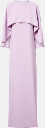 Costarellos Crystal-embellished caped gown