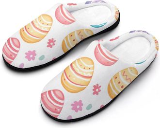 Generic Easter Eggs Colorful Stripes Dots Mens Warm Slippers Non-Slip Sole Winter Rubber Cotton Shoes for Bedroom