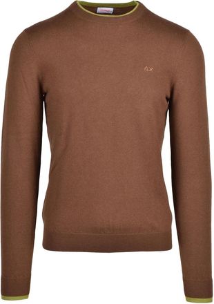 Sun 68 Brown Merino Wool-Cotton Crewneck Sweater