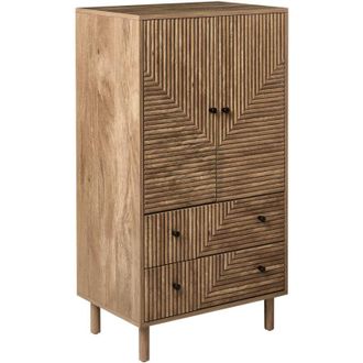Beliani Mobile alto moderno con 2 cassetti, struttura in MDF, gambe in pino, marrone chiaro Ronge