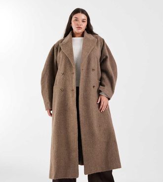 Asos Curve ASOS DESIGN Curve - Cappotto spazzolato color fungo con maniche bombate e cintura sottile-Marrone