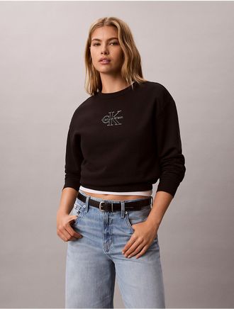 Calvin Klein Jeans Calvin Klein Womens Terry Foil Monologo Graphic Relaxed Sweatshirt - Black - XL
