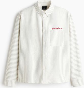 H&M Oxford-Hemd in Loose Fit - Weiss/Gestreift