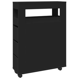 vidaXL Armario De Ba&ntilde;o Estrecho Con Ruedas Madera De Ingenier&iacute;a Negro Vidaxl