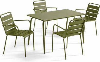 Oviala Mesa de jard&iacute;n y 4 sillas de metal verde caqui