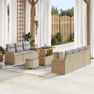 vidaXL Vidaxl - Conjunto De Sof&aacute; De Jard&iacute;n Con Coj&iacute;n 10 Pcs Beige, Gris Claro