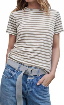 Closed Striped Linen T-Shirt In Chino Green