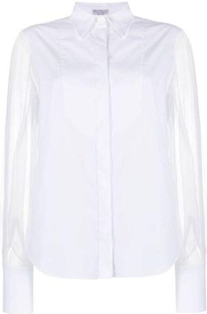 Brunello Cucinelli White Sheer Sleeve Button-Up Shirt, Size XXL