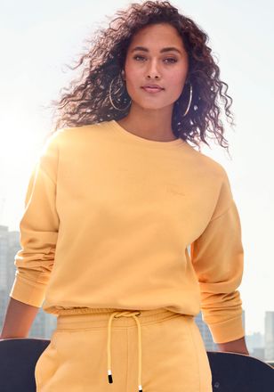 Buffalo Sweater BUFFALO, Damen, Gr. 32/34, orange (mango), Sweatware, Obermaterial: 60% Baumwolle, 40% Polyester, bedruckt, unifarben, normal h&uuml;ftlang, Rundha