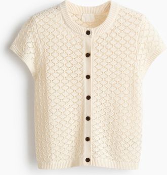 H&M Cardigan in Pointellestrick mit Kappen&auml;rmeln - Hellbeige