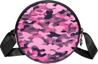 Generic Circle Crossbody Bag for Women, Pink Camouflage Small Sling Bag Daypack with Zipper Adjustable Shoulder Straps Casual Ladies Girls Round Purse