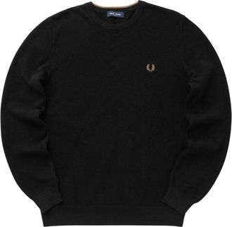 Fred Perry Piqu&eacute; Stitch Jumper - Heren - Ronde hals truien - Zwart - 2XL - Katoen - Truien & Vesten