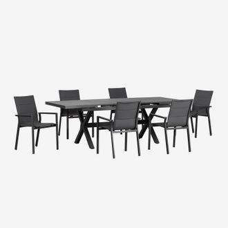 Sklum Set De Mesa De Jard&iacute;n Extensible Rectangular 180-240x90 Cm Y 6 Sillas De Jard&iacute;n Apilables Con Reposabrazos En Aluminio Karena Sklum
