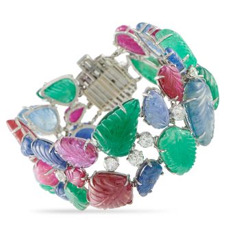 Luxury Bazaar Tutti Frutti Platinum 9.50ct Diamond, Emerald, Sapphire, and Ruby Bracelet MF07-012326