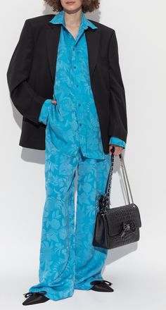 Balenciaga Shirt With Silk Trim, Womens, Blue