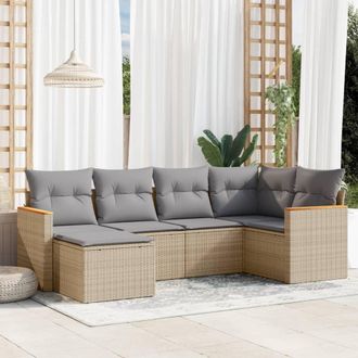 vidaXL Vidaxl - Juego De Sof&aacute;s Jard&iacute;n Con Cojines Beige Mezcla 6 Pzas Rat&aacute;n Pe