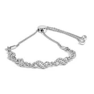 House of Brilliance Silver 1/2 Cttw Diamond Double Wave Bolo Bracelet in White at Nordstrom