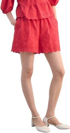 Mango Floral Embrodiered Cotton Shorts in Strawberry at Nordstrom, Size Medium