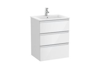 Roca Roca - Pack Unik Mueble Base De 3 Cajones + Lavabo Central The Gap Color: Blanco Brillo - Medidas: 605x460x763 Mm