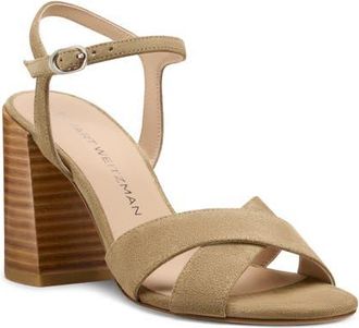 Stuart Weitzman Alyssa Ankle Strap Sandal in Golden Olive/New Camel at Nordstrom, Size 7.5
