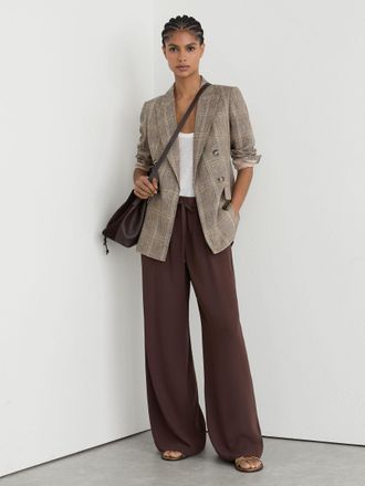 Reiss Chocolate Brown Petite Drawstring Wide-leg Trousers, 10