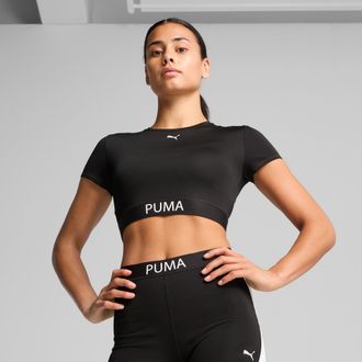 Puma Trainingsshirt PUMA W STRONG TEE - SHORT, Damen, Gr. XL, schwarz (puma schwarz), Interlock, Obermaterial: 85% Polyester, 15% Elasthan, regular fit kur