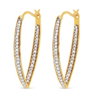 House of Brilliance 10K Yellow Gold 1/2 Cttw Round-Cut Diamond Modern Hoop Earrings
