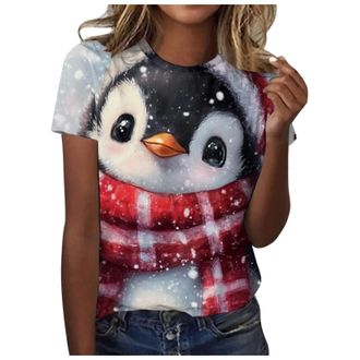 Generic Snakell Womens Christmas T Shirts Ladies Xmas t-Shirts Novelty Funny Holiday Tshirts Snowflake Santa Print Short Sleeves Casual Tunic Christmas Tops L