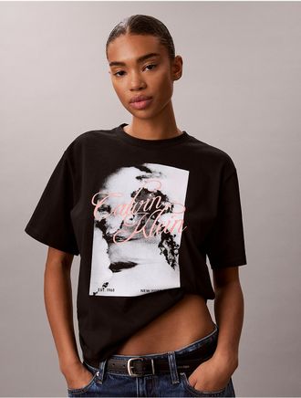 Calvin Klein Jeans Calvin Klein Womens Faded Script Logo Graphic Boxy T-Shirt - Black - XS