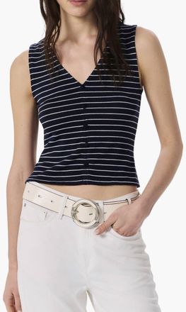 Rag & Bone Striped Button Knit Blouse In Navy Stripe