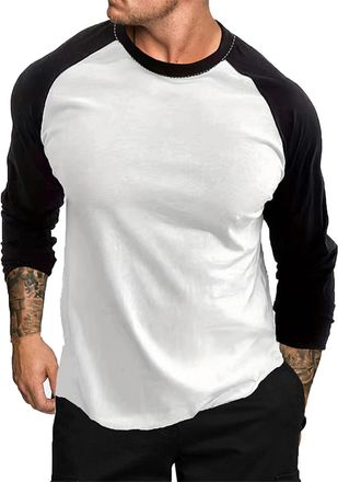 Generic Mens Long Sleeved T-Shirts UK Sale Clearance Cotton Pullover Shirts Casual Crew Neck T-Shirt Comfortable Patchwork Tops Stretch Slim Fit Shirts Lightw