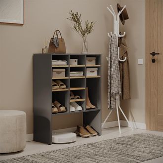 Vicco Armario Para Zapatos Hermia, Antracita/roble Dorado, 78.6 X 99 Cm Con 12 Compartimentos Abiertos, Vicco