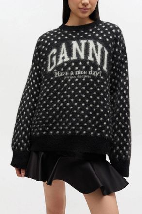 Ganni Black Polka Brushed Jumper