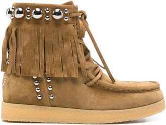 Valentino Garavani Brown Studded Fringe Boots
